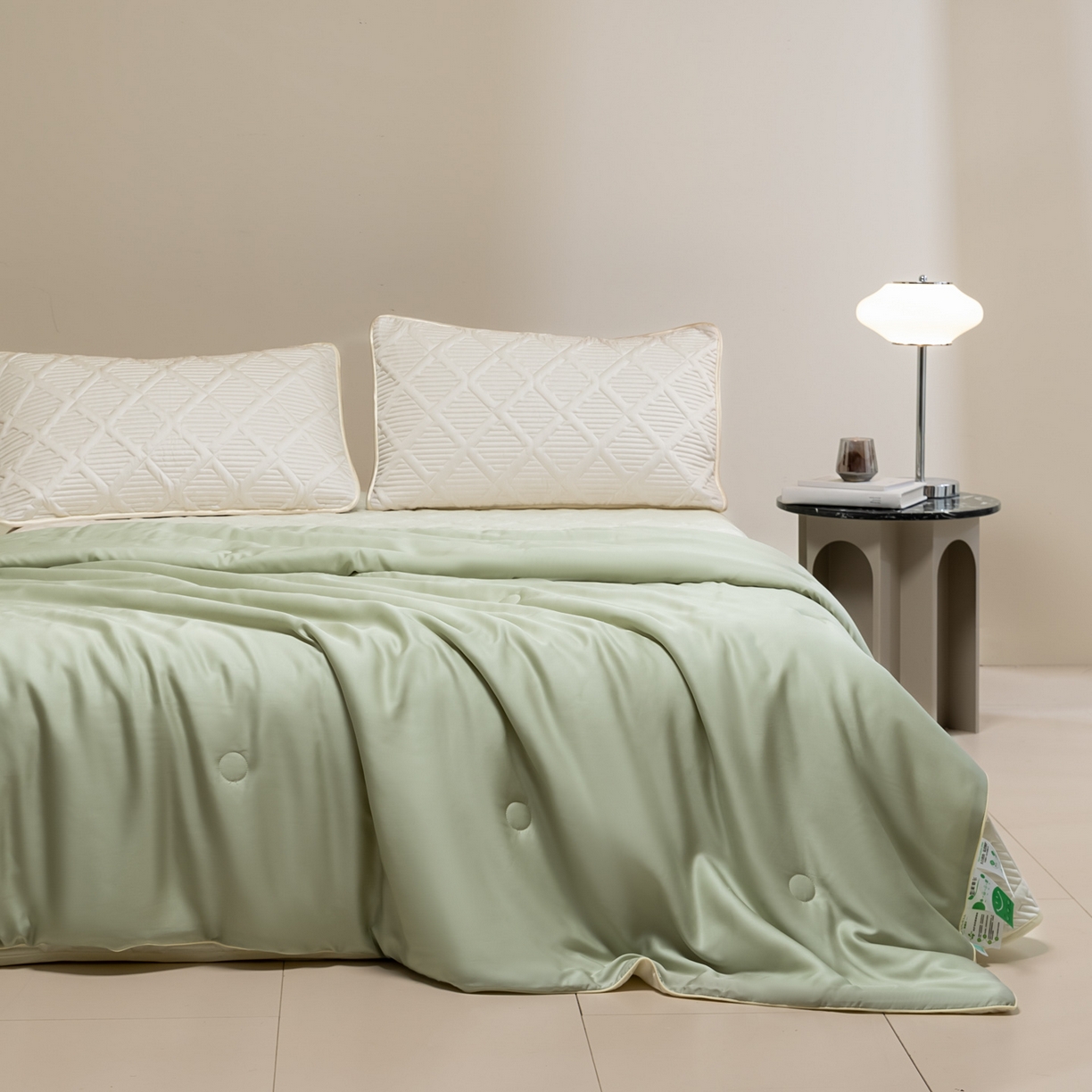 91家纺网 家纺一手货源 找家纺 吾秀家居 2026春夏新款双拼色莱赛尔天丝夏被夏凉被空调被-天纯系列 天丝-青草绿
