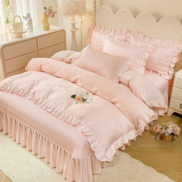 （总）优贝家纺 2026春夏新款提花水洗天丝冰丝天丝韩版夹棉床盖四件套