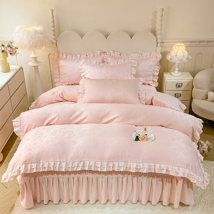 91家纺网 家纺一手货源 找家纺 （总）优贝家纺 2026春夏新款提花水洗天丝冰丝天丝韩版夹棉床盖四件套