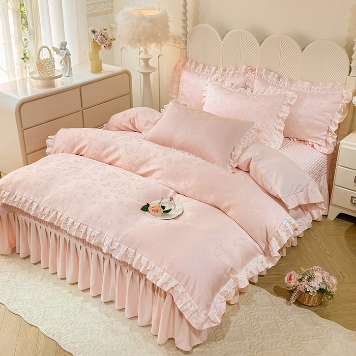 91家纺网 家纺一手货源 找家纺 （总）优贝家纺 2026春夏新款提花水洗天丝冰丝天丝韩版夹棉床盖四件套