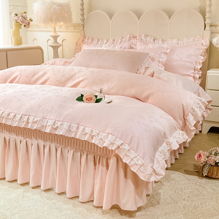 91家纺网 家纺一手货源 找家纺 （总）优贝家纺 2026春夏新款提花水洗天丝冰丝天丝韩版夹棉床盖四件套