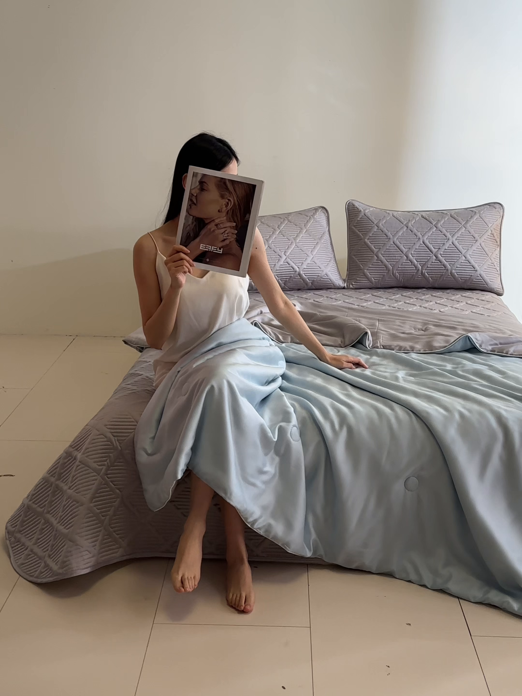 91家纺网 家纺一手货源 找家纺 吾秀家居 2026春夏新款双拼色莱赛尔天丝夏被夏凉被空调被-天纯系列 天丝-湖水兰