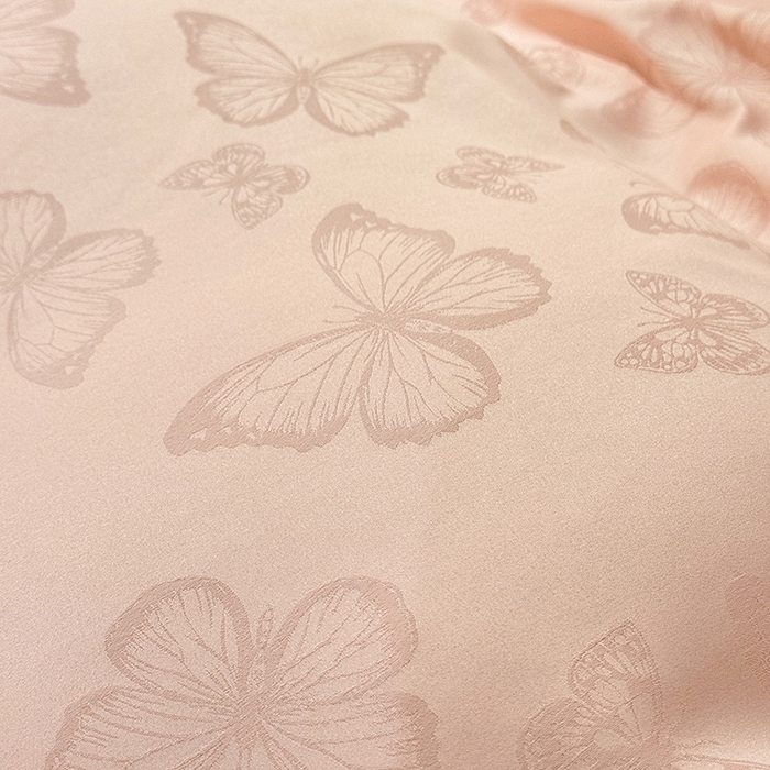 91家纺网 家纺一手货源 找家纺 优贝家纺 2026春夏新款提花水洗天丝冰丝天丝韩版夹棉床盖四件套 蝶舞-蜜桃粉