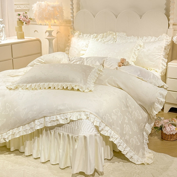 91家纺网 家纺一手货源 找家纺 （总）优贝家纺 2026春夏新款提花水洗天丝冰丝天丝韩版夹棉床盖四件套