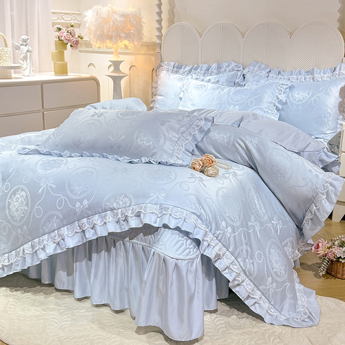 91家纺网 家纺一手货源 找家纺 （总）优贝家纺 2026春夏新款提花水洗天丝冰丝天丝韩版夹棉床盖四件套