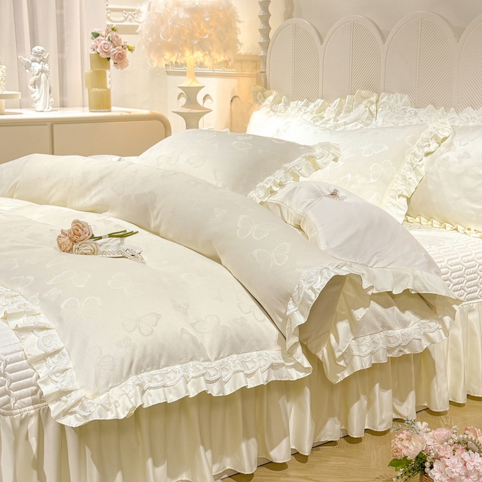 91家纺网 家纺一手货源 找家纺 （总）优贝家纺 2026春夏新款提花水洗天丝冰丝天丝韩版夹棉床盖四件套