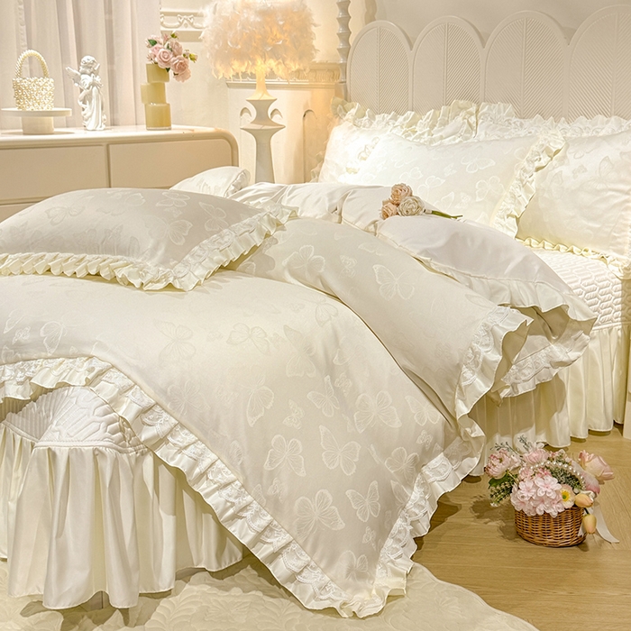 91家纺网 家纺一手货源 找家纺 （总）优贝家纺 2026春夏新款提花水洗天丝冰丝天丝韩版夹棉床盖四件套