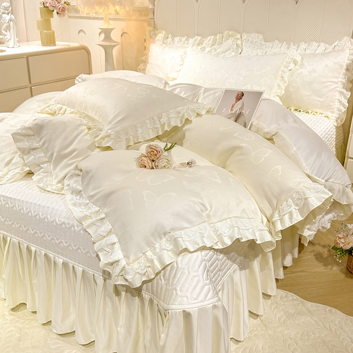 91家纺网 家纺一手货源 找家纺 （总）优贝家纺 2026春夏新款提花水洗天丝冰丝天丝韩版夹棉床盖四件套