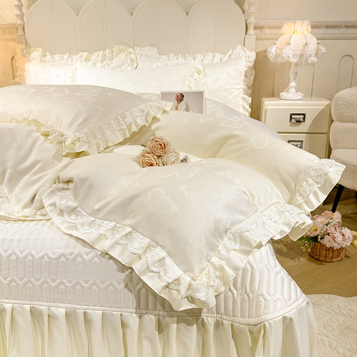 91家纺网 家纺一手货源 找家纺 （总）优贝家纺 2026春夏新款提花水洗天丝冰丝天丝韩版夹棉床盖四件套