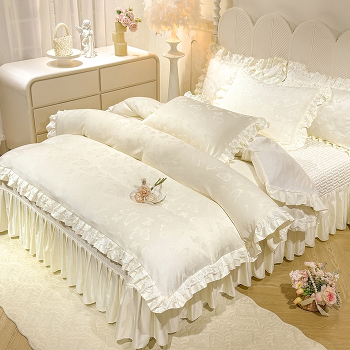 91家纺网 家纺一手货源 找家纺 （总）优贝家纺 2026春夏新款提花水洗天丝冰丝天丝韩版夹棉床盖四件套