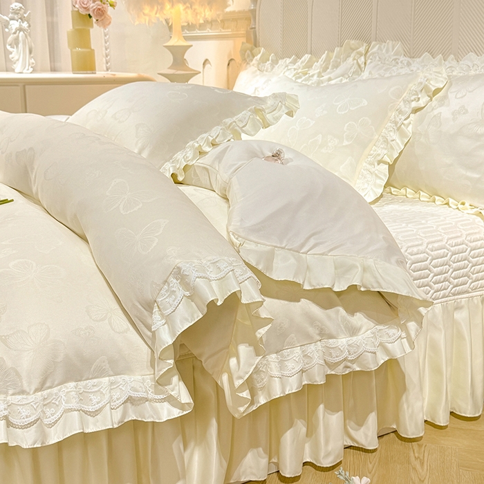 91家纺网 家纺一手货源 找家纺 （总）优贝家纺 2026春夏新款提花水洗天丝冰丝天丝韩版夹棉床盖四件套