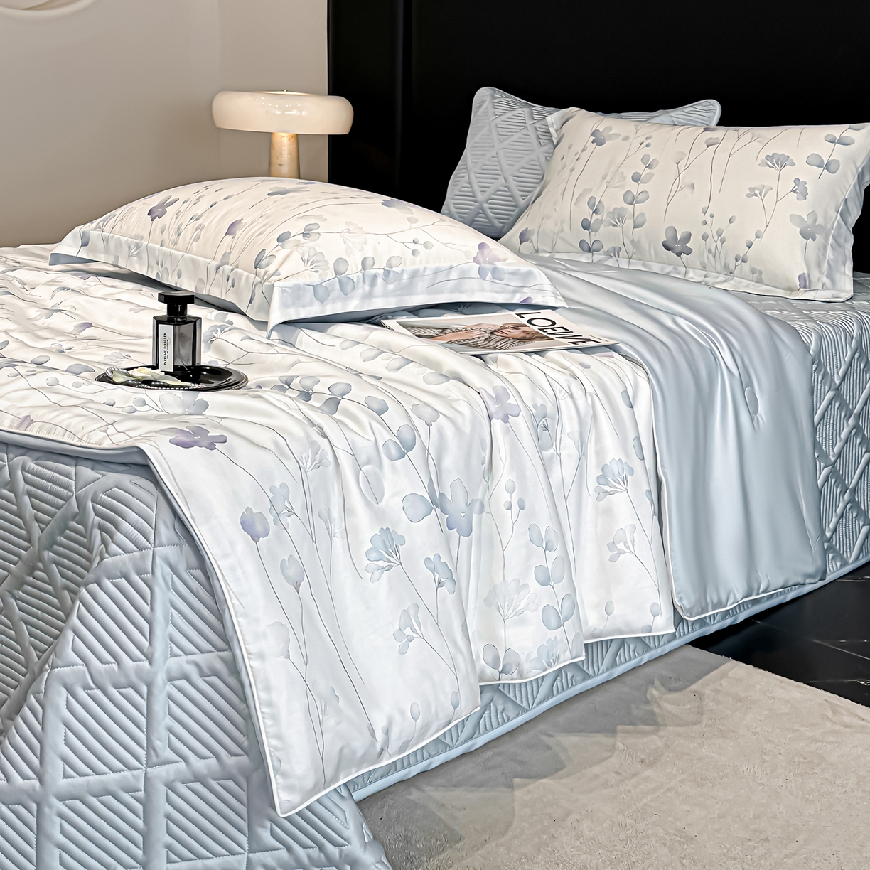 91家纺网 家纺一手货源 找家纺 吾秀家居 2026春夏新款数码印花莱赛尔天丝夏被夏凉被空调被-天印系列 花之梦