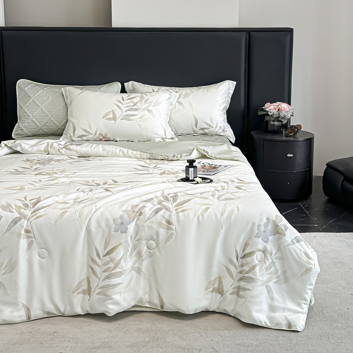 91家纺网 家纺一手货源 找家纺 吾秀家居 2026春夏新款数码印花莱赛尔天丝夏被夏凉被空调被-天印系列 绿色竹影