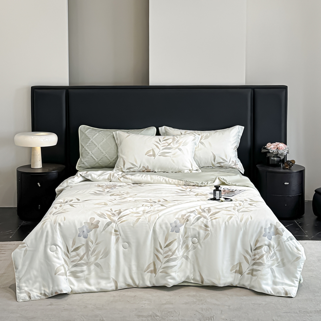 91家纺网 家纺一手货源 找家纺 吾秀家居 2026春夏新款数码印花莱赛尔天丝夏被夏凉被空调被-天印系列 绿色竹影