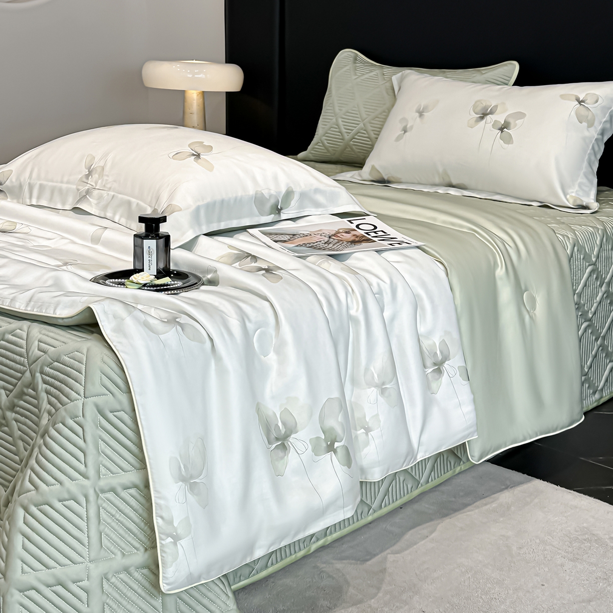 91家纺网 家纺一手货源 找家纺 吾秀家居 2026春夏新款数码印花莱赛尔天丝夏被夏凉被空调被-天印系列 清雅