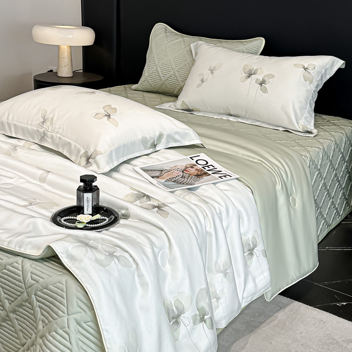 91家纺网 家纺一手货源 找家纺 吾秀家居 2026春夏新款数码印花莱赛尔天丝夏被夏凉被空调被-天印系列 清雅