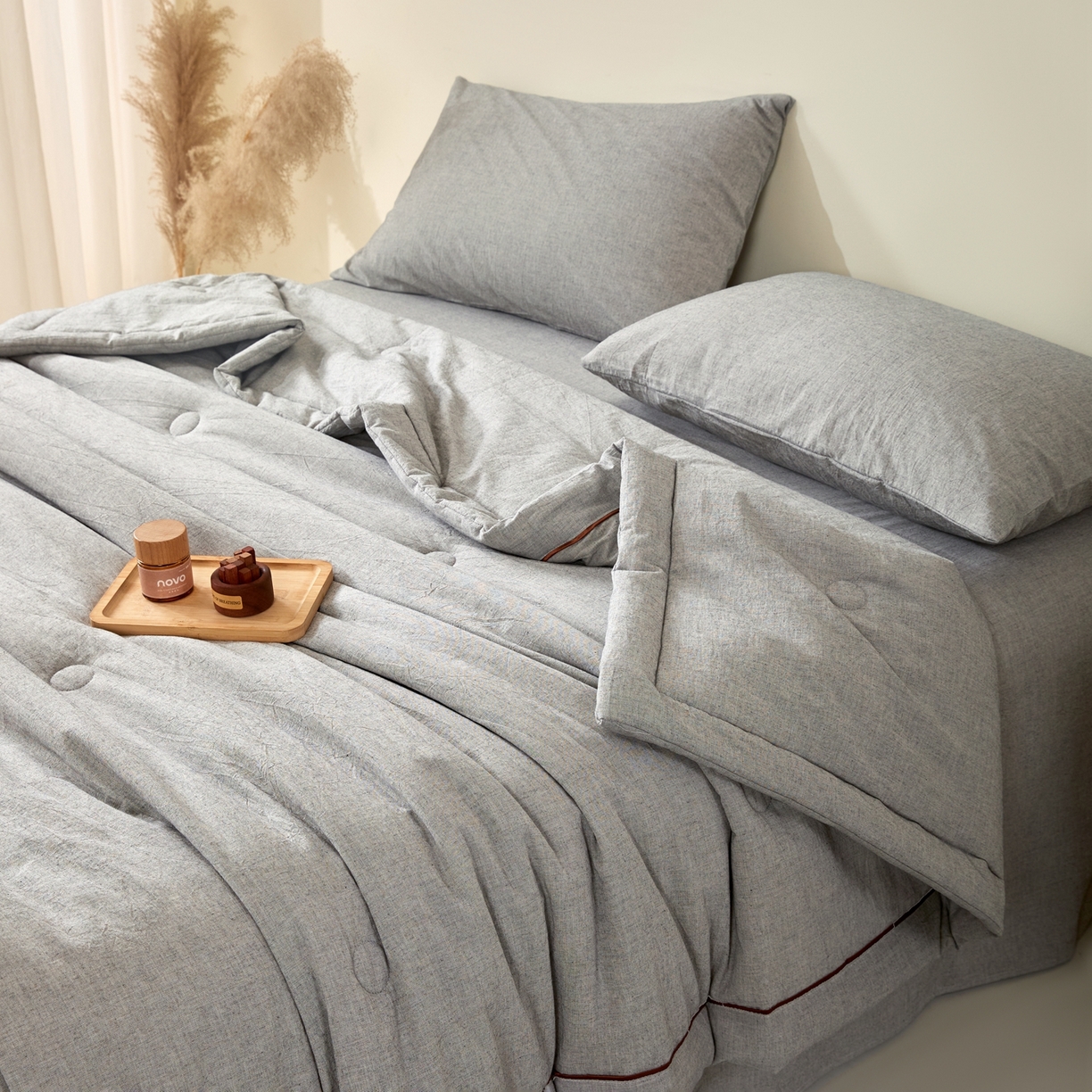 91家纺网 家纺一手货源 找家纺 吾秀家居 2026春夏新款纯色棉麻棉花夏被夏凉被空调被-麻生活系列 麻生活-浅灰