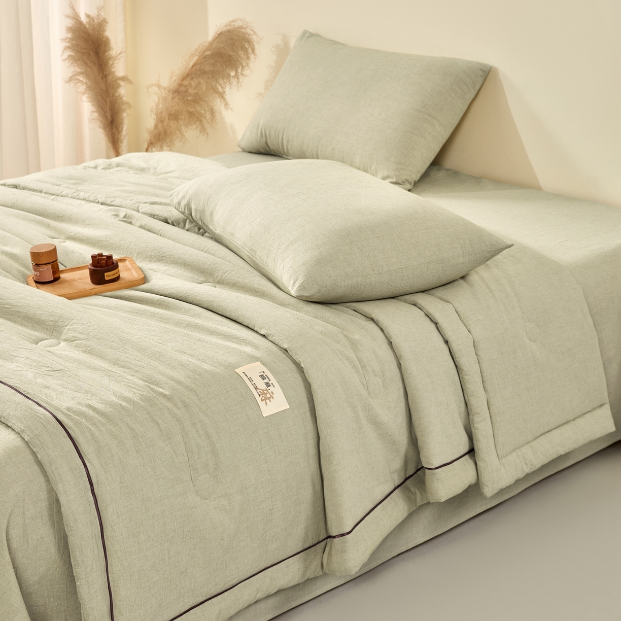 91家纺网 家纺一手货源 找家纺 吾秀家居 2026春夏新款纯色棉麻棉花夏被夏凉被空调被-麻生活系列 麻生活-清绿