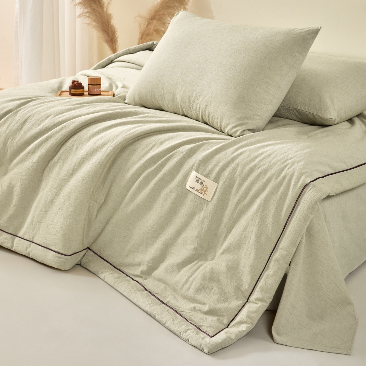 91家纺网 家纺一手货源 找家纺 吾秀家居 2026春夏新款纯色棉麻棉花夏被夏凉被空调被-麻生活系列 麻生活-清绿