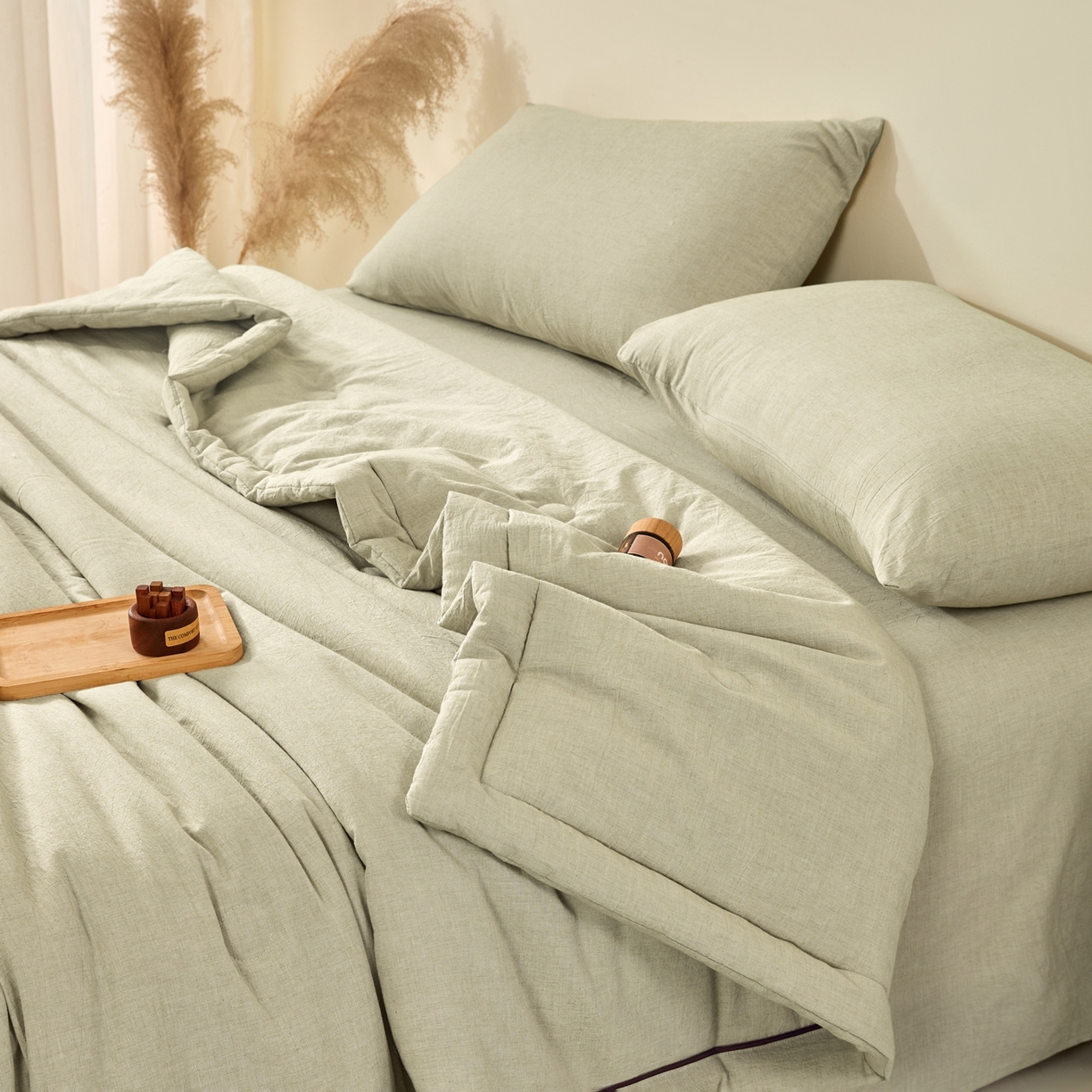 91家纺网 家纺一手货源 找家纺 吾秀家居 2026春夏新款纯色棉麻棉花夏被夏凉被空调被-麻生活系列 麻生活-清绿