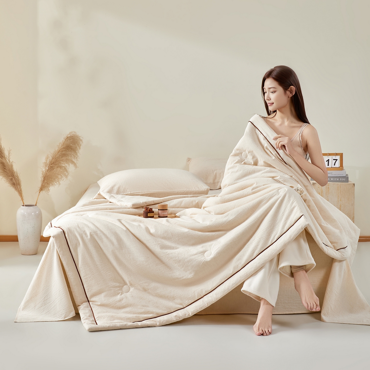 91家纺网 家纺一手货源 找家纺 吾秀家居 2026春夏新款纯色棉麻棉花夏被夏凉被空调被-麻生活系列 麻生活-本色