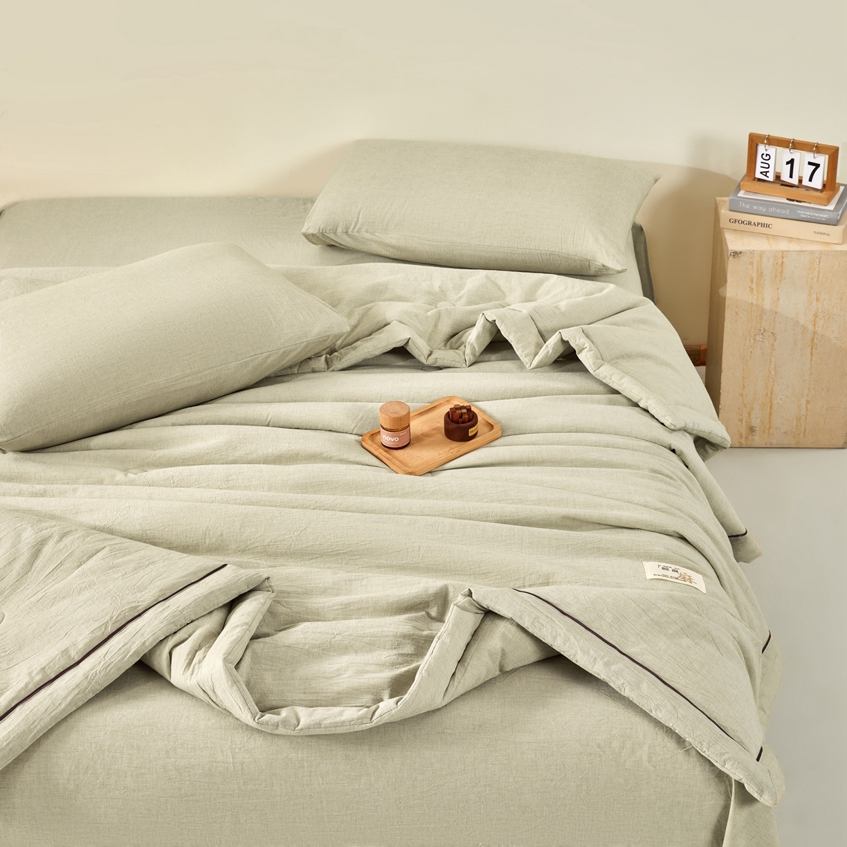 91家纺网 家纺一手货源 找家纺 吾秀家居 2026春夏新款纯色棉麻棉花夏被夏凉被空调被-麻生活系列 麻生活-清绿