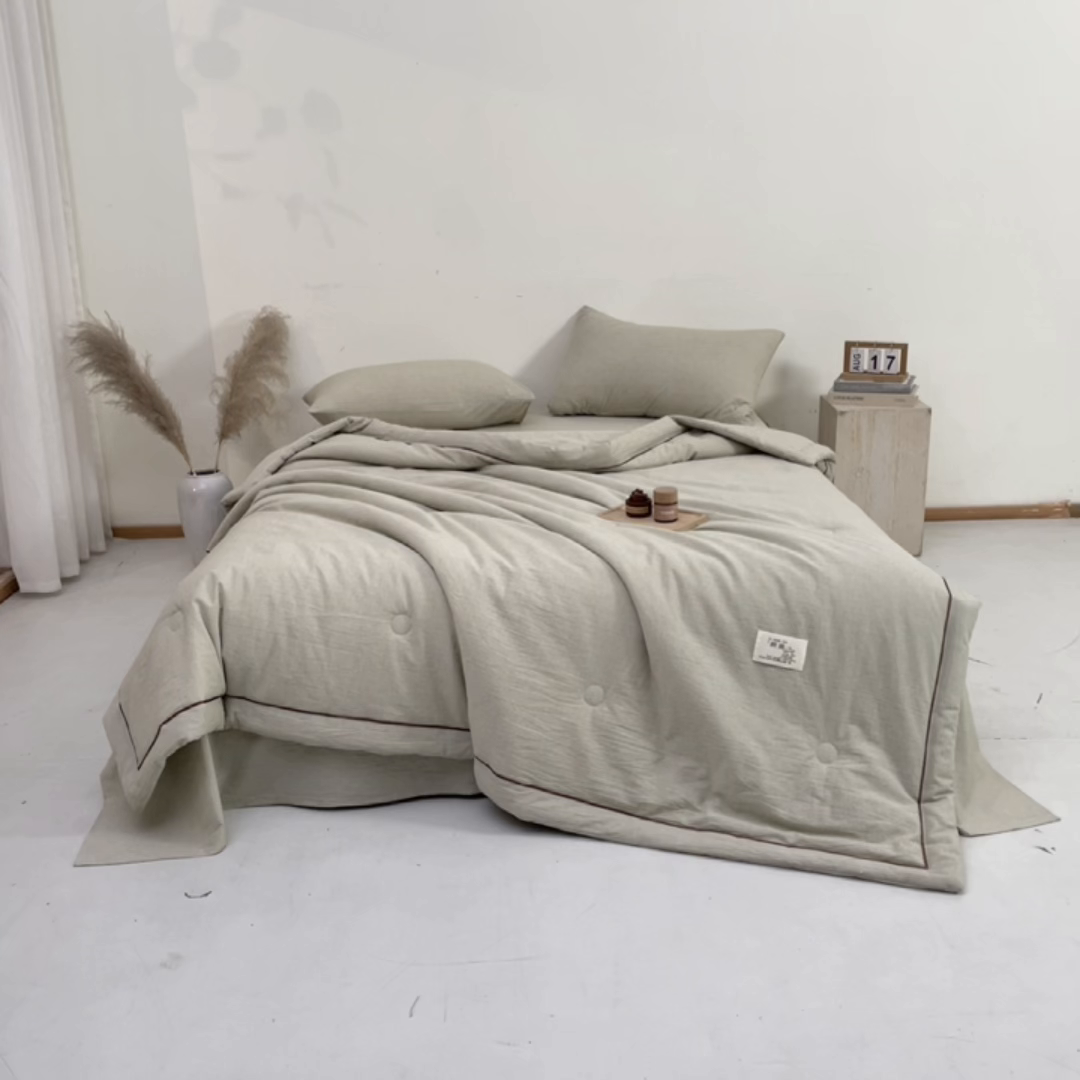 91家纺网 家纺一手货源 找家纺 吾秀家居 2026春夏新款纯色棉麻棉花夏被夏凉被空调被-麻生活系列 麻生活-清绿