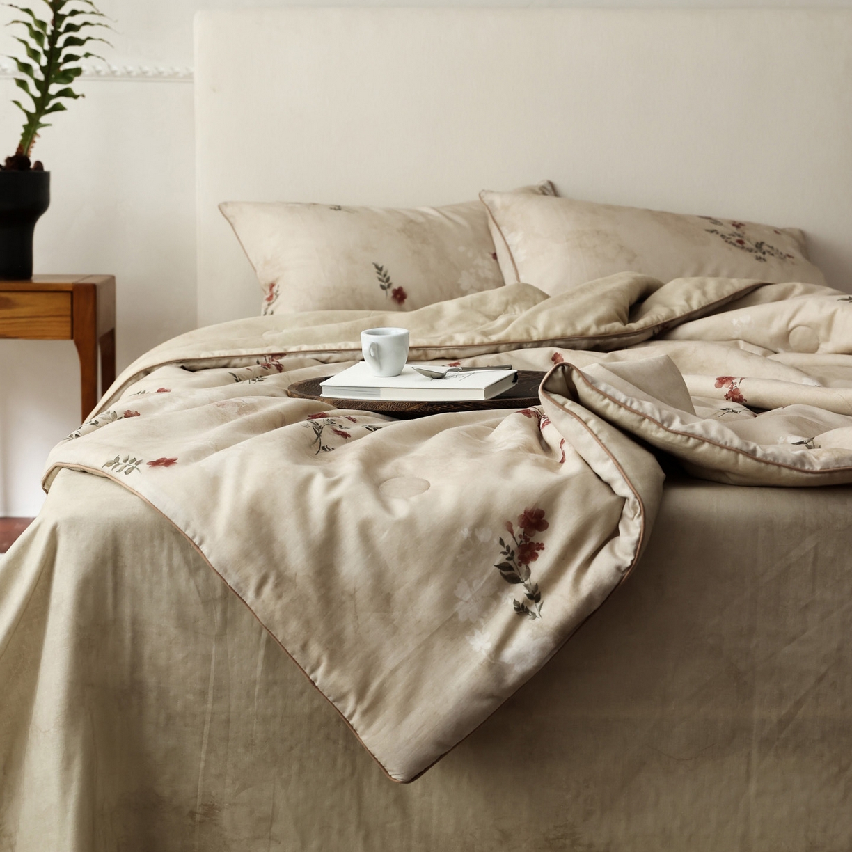 91家纺网 家纺一手货源 找家纺 万盛家纺 2026新款全棉双层纱复古印花夏被夏凉被空调被 云舒