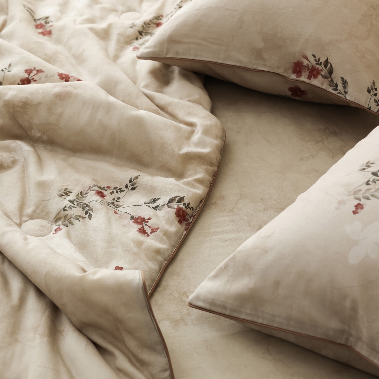 91家纺网 家纺一手货源 找家纺 万盛家纺 2026新款全棉双层纱复古印花夏被夏凉被空调被 云舒