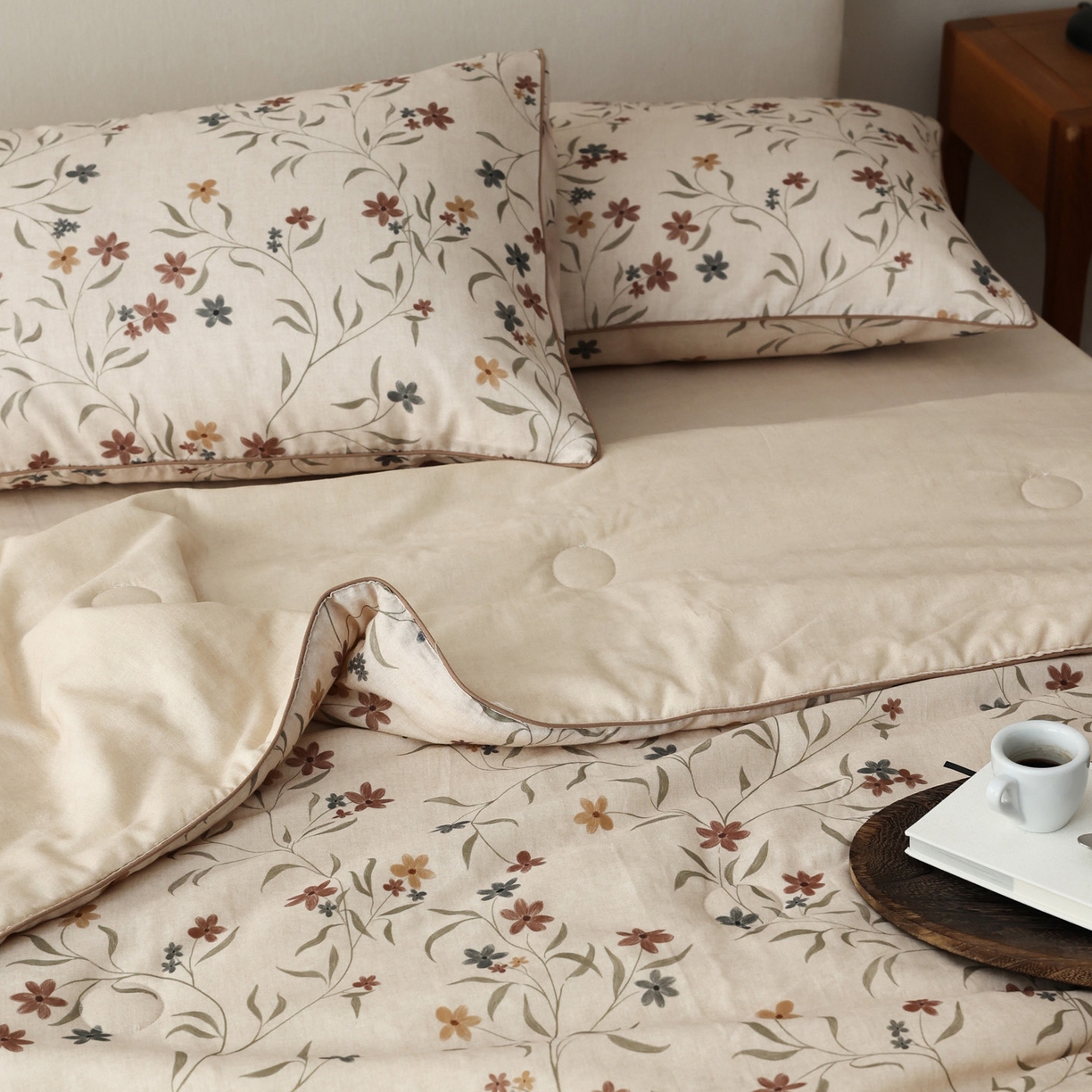 91家纺网 家纺一手货源 找家纺 万盛家纺 2026新款全棉双层纱复古印花夏被夏凉被空调被 安屿