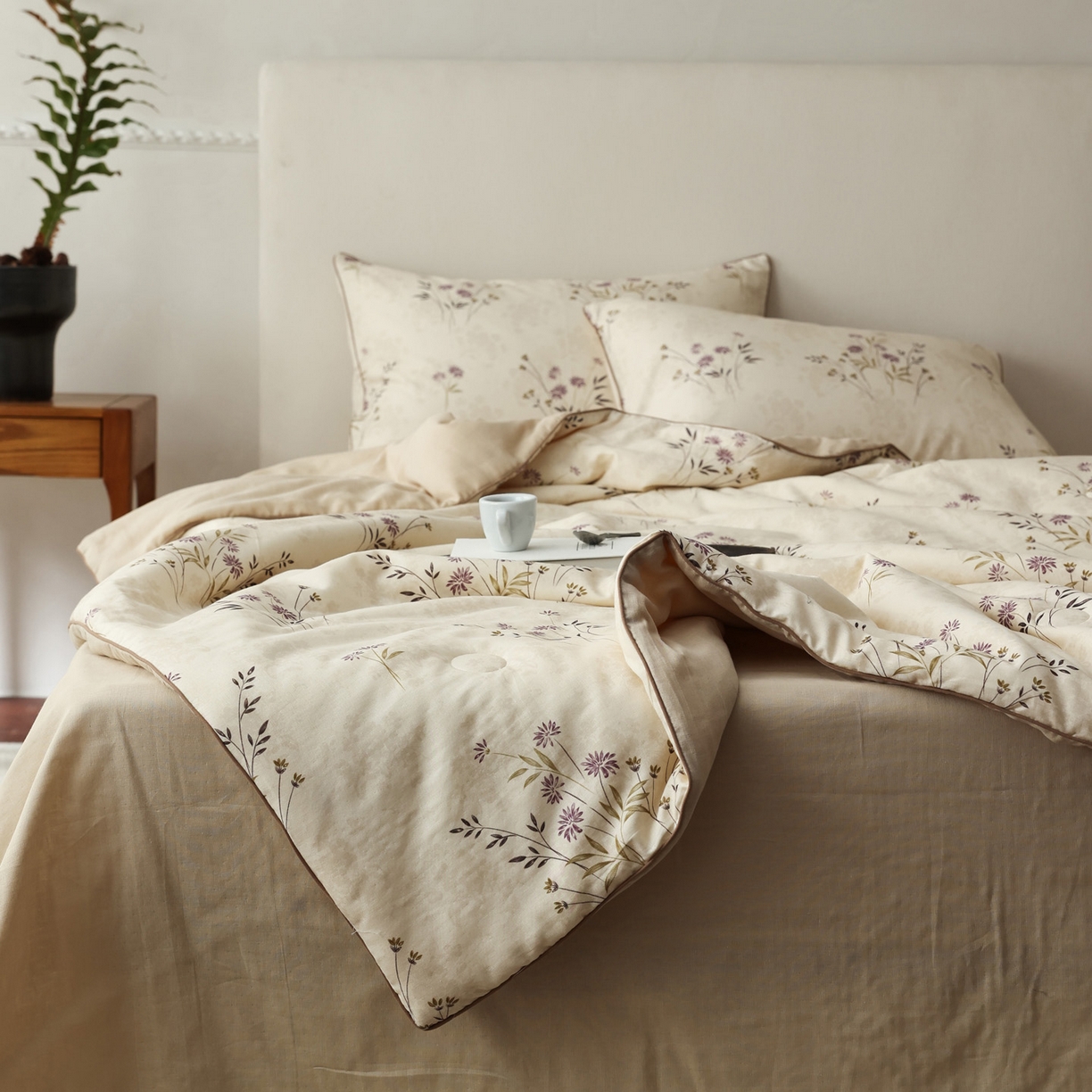 91家纺网 家纺一手货源 找家纺 万盛家纺 2026新款全棉双层纱复古印花夏被夏凉被空调被 风枝