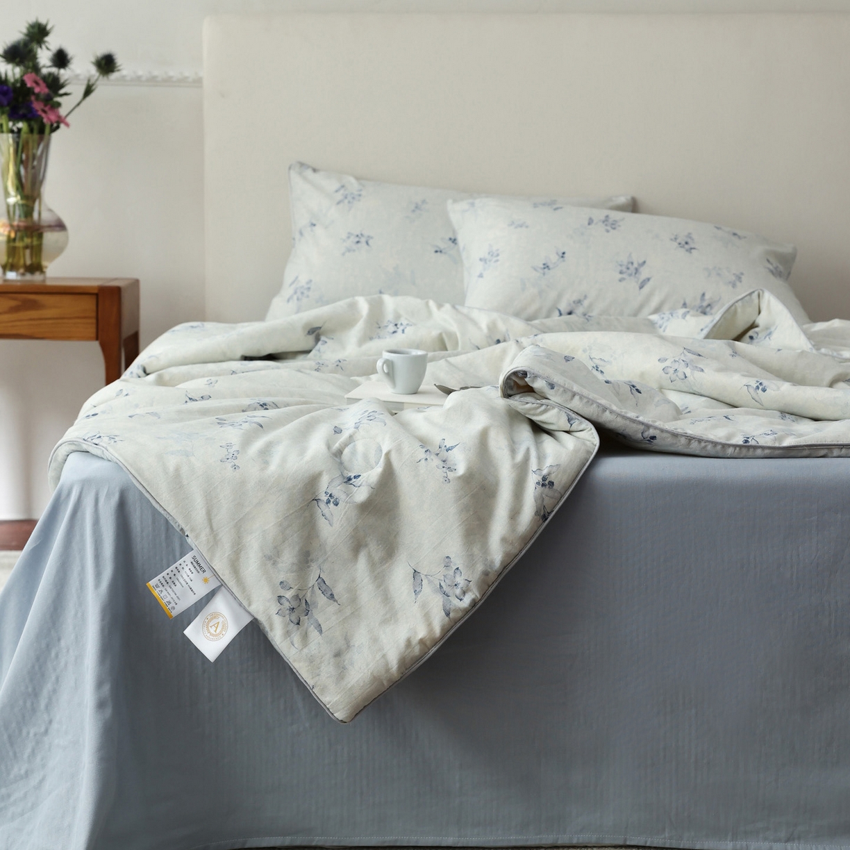 91家纺网 家纺一手货源 找家纺 万盛家纺 2026新款棉麻印花夏被夏凉被空调被 蔚蓝