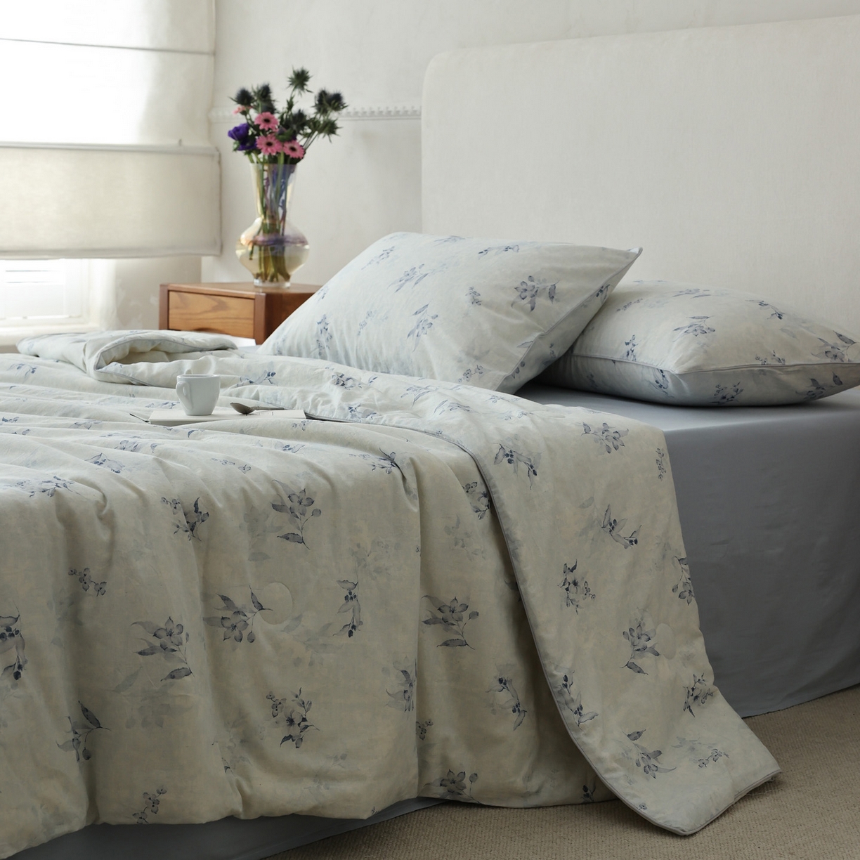 91家纺网 家纺一手货源 找家纺 万盛家纺 2026新款棉麻印花夏被夏凉被空调被 蔚蓝