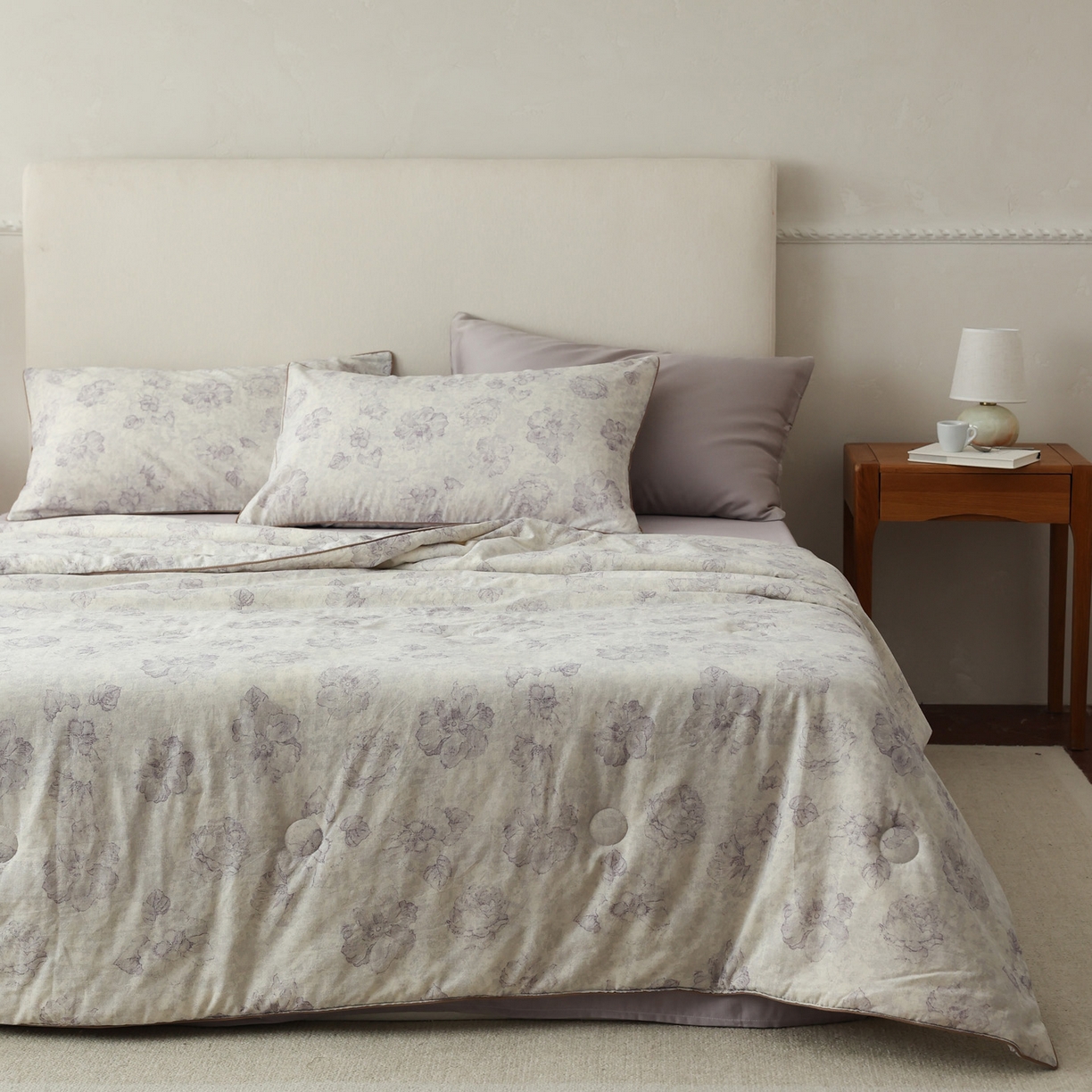 91家纺网 家纺一手货源 找家纺 万盛家纺 2026新款棉麻印花夏被夏凉被空调被 素锦