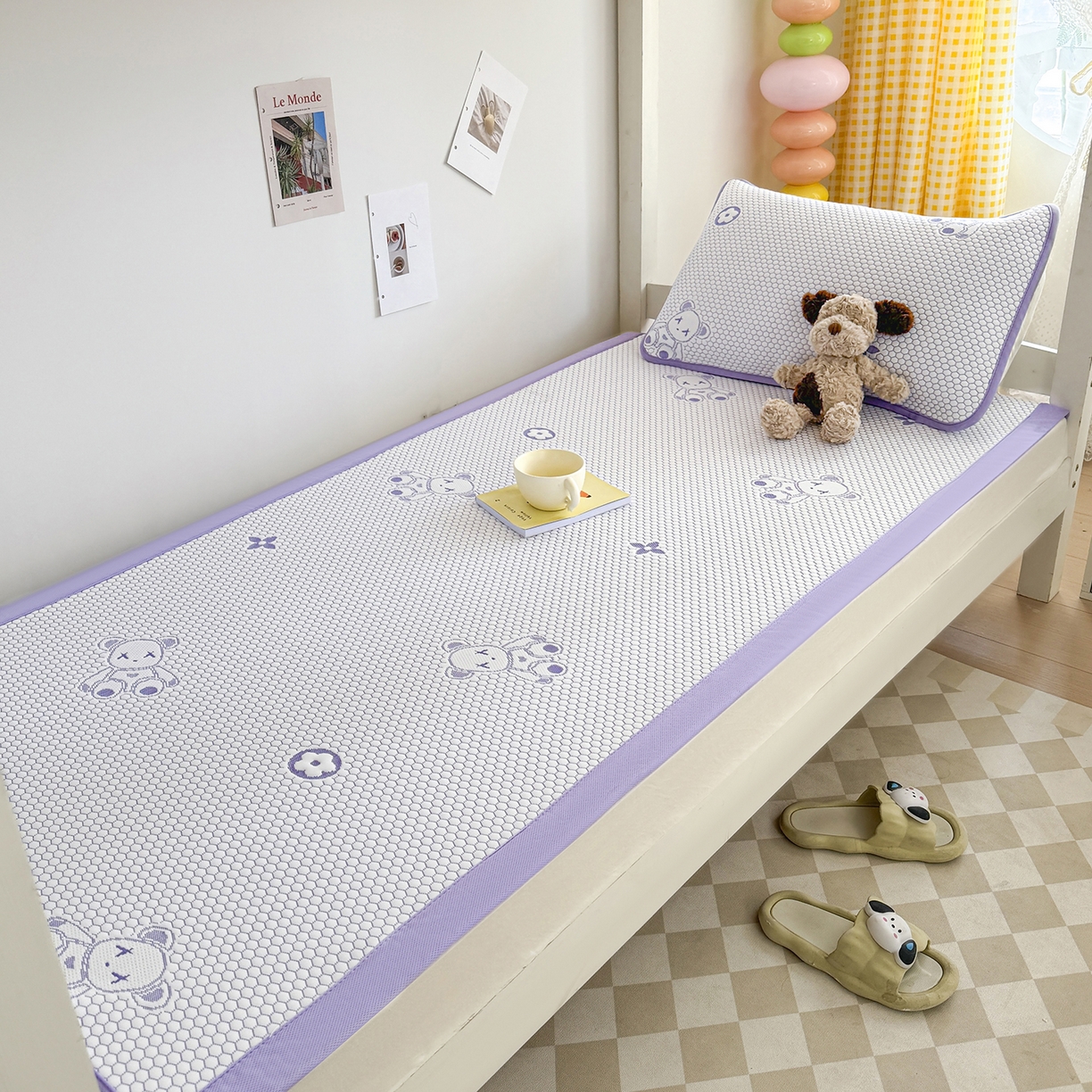 91家纺网 家纺一手货源 找家纺 家品罗兰 2026新款夏季A类冰豆豆凉席冰丝凉席家用双人冰丝席床单可机洗水洗单人学生宿舍夏天空调席三件套学生床 抱抱熊-紫