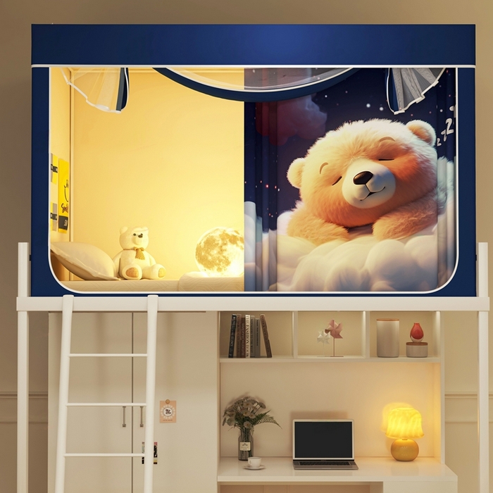 91家纺网 家纺一手货源 找家纺 宅部落 2026新款宅部落学生床帘宿舍上下铺印花无涂层强遮光学生蚊帐 呼噜熊