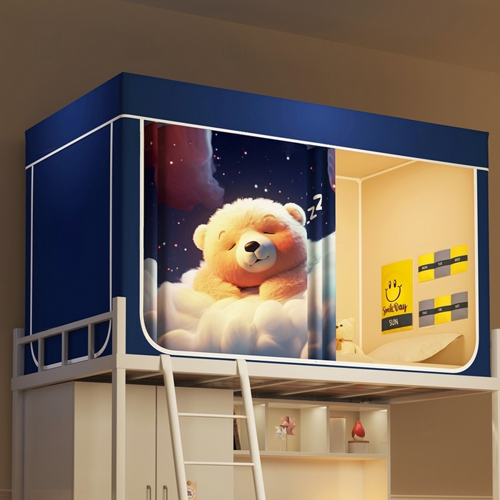 91家纺网 家纺一手货源 找家纺 宅部落 2026新款宅部落学生床帘宿舍上下铺印花无涂层强遮光学生蚊帐 呼噜熊