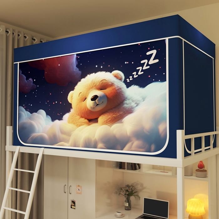 91家纺网 家纺一手货源 找家纺 宅部落 2026新款宅部落学生床帘宿舍上下铺印花无涂层强遮光学生蚊帐 呼噜熊