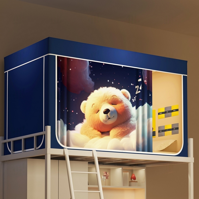 91家纺网 家纺一手货源 找家纺 宅部落 2026新款宅部落学生床帘宿舍上下铺印花无涂层强遮光学生蚊帐 呼噜熊