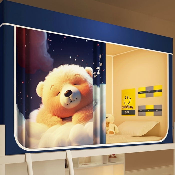 91家纺网 家纺一手货源 找家纺 宅部落 2026新款宅部落学生床帘宿舍上下铺印花无涂层强遮光学生蚊帐 呼噜熊