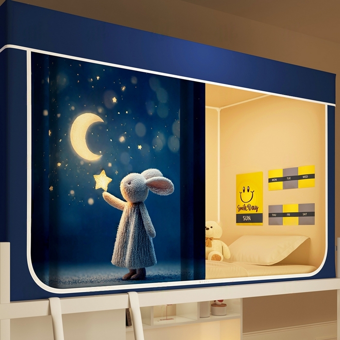 91家纺网 家纺一手货源 找家纺 宅部落 2026新款宅部落学生床帘宿舍上下铺印花无涂层强遮光学生蚊帐 宁静的夜