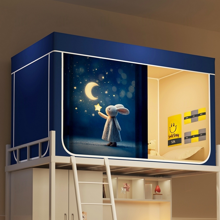 91家纺网 家纺一手货源 找家纺 宅部落 2026新款宅部落学生床帘宿舍上下铺印花无涂层强遮光学生蚊帐 宁静的夜