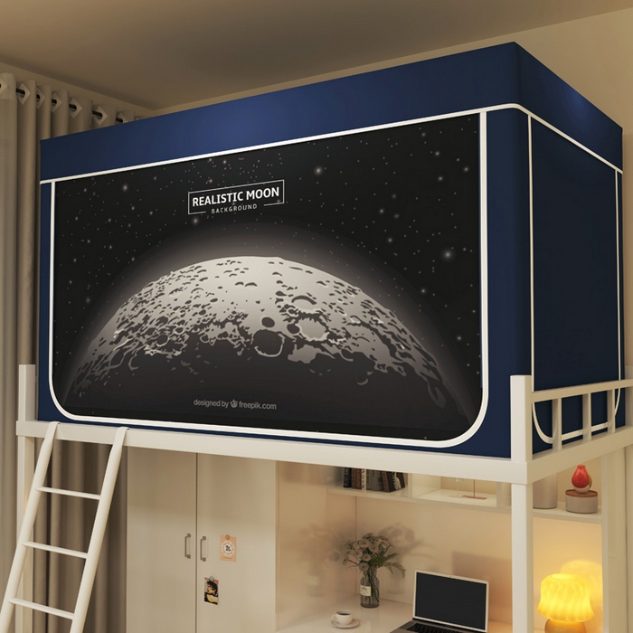 91家纺网 家纺一手货源 找家纺 宅部落 2026新款宅部落学生床帘宿舍上下铺印花无涂层强遮光学生蚊帐 moon