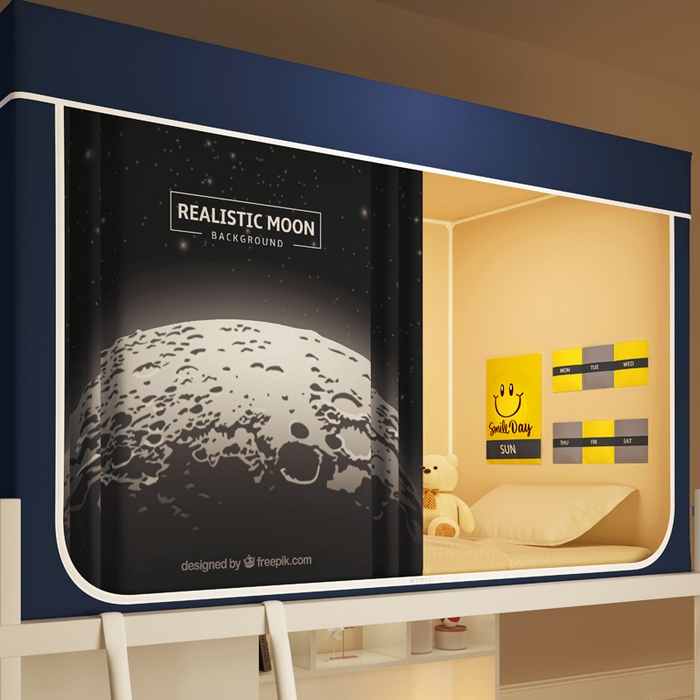 91家纺网 家纺一手货源 找家纺 宅部落 2026新款宅部落学生床帘宿舍上下铺印花无涂层强遮光学生蚊帐 moon