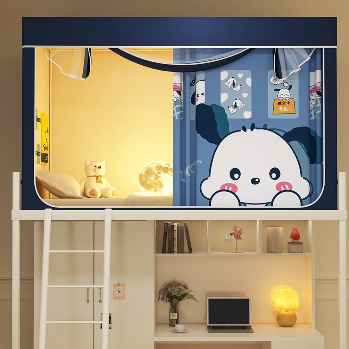 91家纺网 家纺一手货源 找家纺 宅部落 2026新款宅部落学生床帘宿舍上下铺印花无涂层强遮光学生蚊帐 如意狗蓝