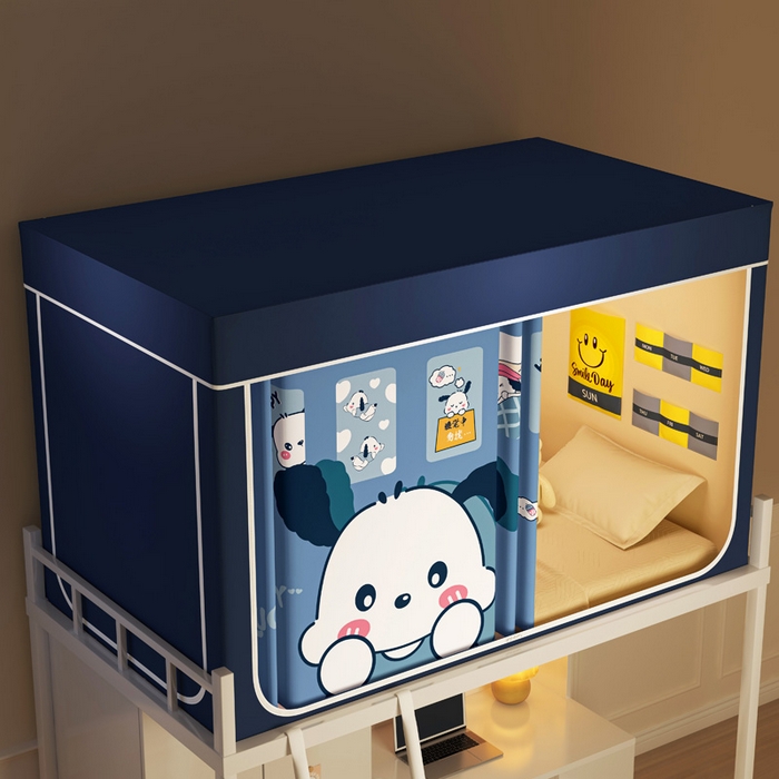 91家纺网 家纺一手货源 找家纺 宅部落 2026新款宅部落学生床帘宿舍上下铺印花无涂层强遮光学生蚊帐 如意狗蓝