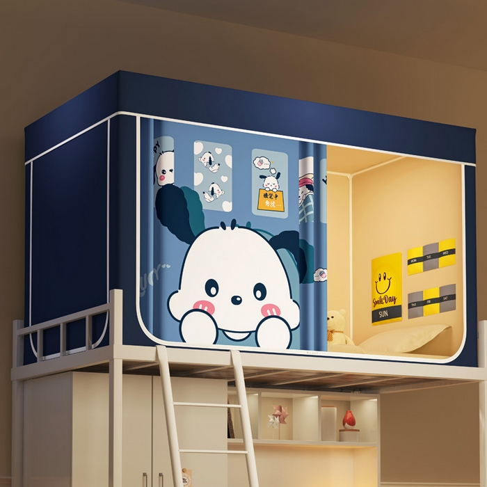 91家纺网 家纺一手货源 找家纺 宅部落 2026新款宅部落学生床帘宿舍上下铺印花无涂层强遮光学生蚊帐 如意狗蓝