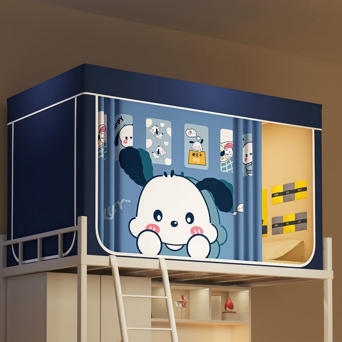 91家纺网 家纺一手货源 找家纺 宅部落 2026新款宅部落学生床帘宿舍上下铺印花无涂层强遮光学生蚊帐 如意狗蓝