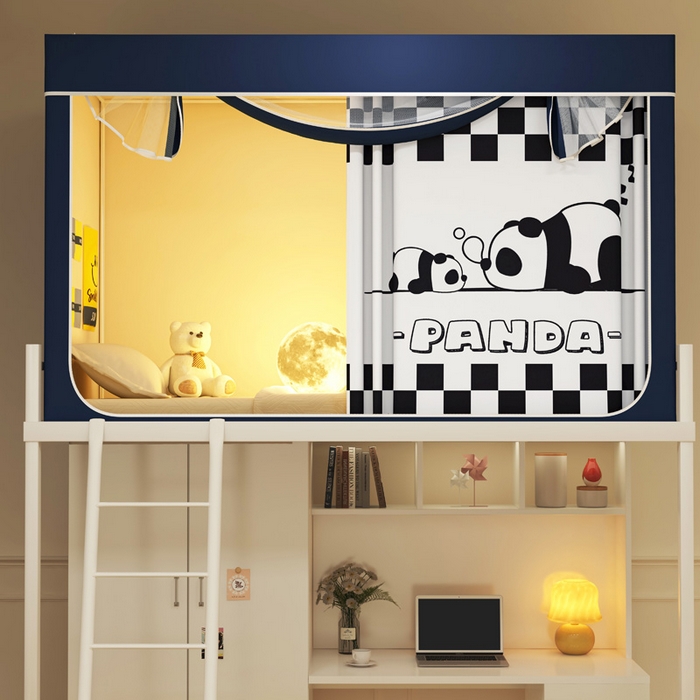 91家纺网 家纺一手货源 找家纺 宅部落 2026新款宅部落学生床帘宿舍上下铺印花无涂层强遮光学生蚊帐 可爱熊猫蓝