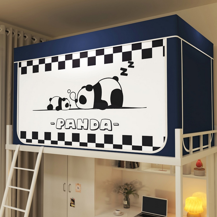 91家纺网 家纺一手货源 找家纺 宅部落 2026新款宅部落学生床帘宿舍上下铺印花无涂层强遮光学生蚊帐 可爱熊猫蓝